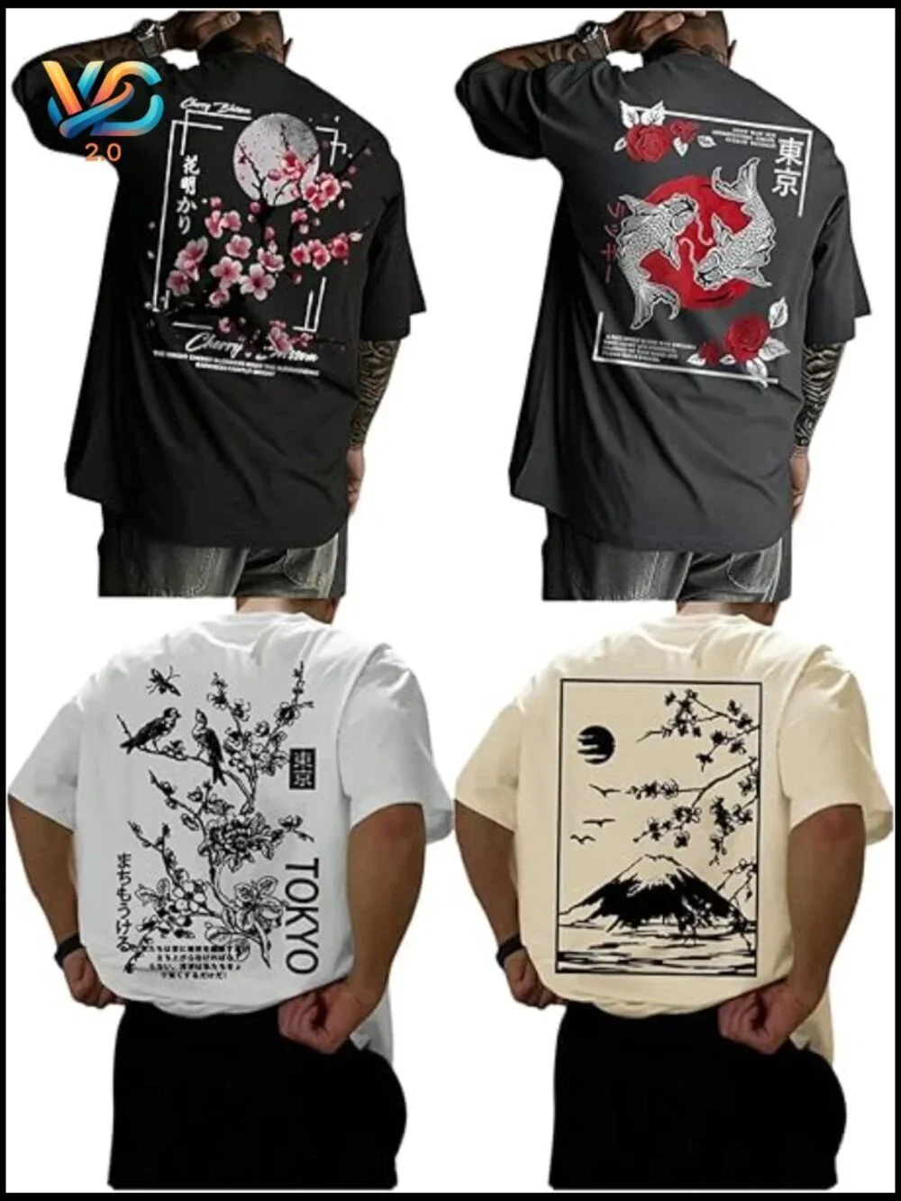 4 Pack Floral Graphic Tees Short Sleeve Casual Vintage T Shirt Summer Streetwear